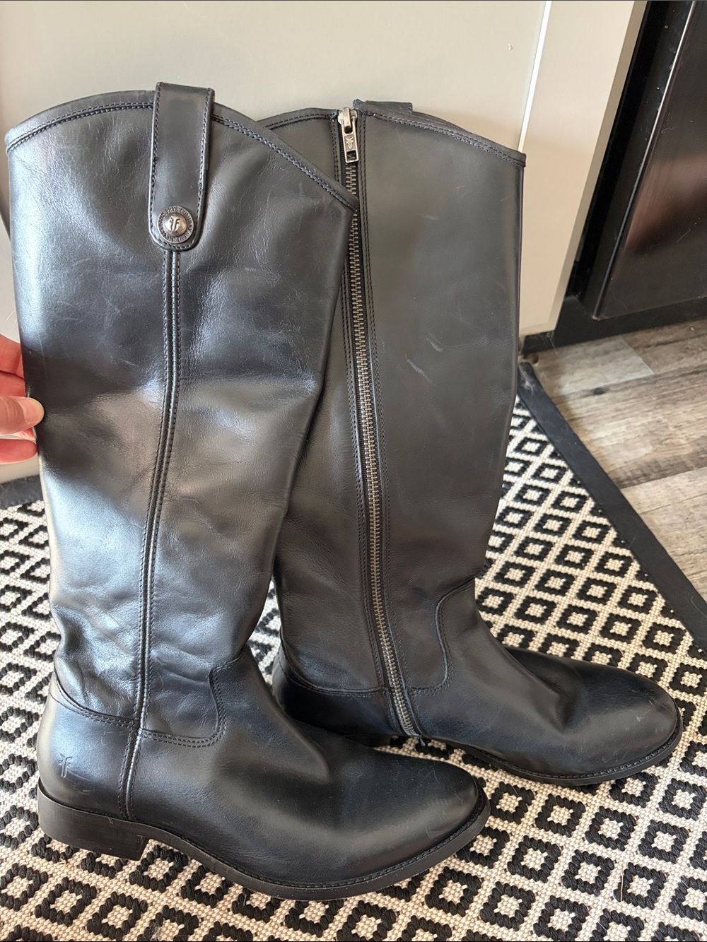 Frye Black Leather Knee-High Riding Boots